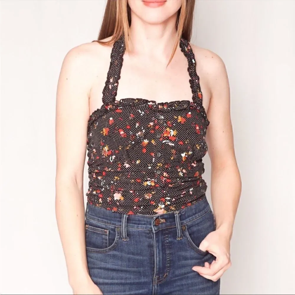 Free People Suns Out Floral Smocked Cropped Halter Top